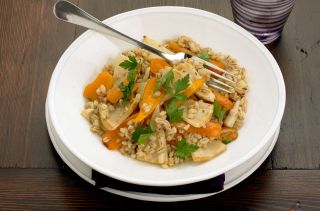 Meals under 300 calories: Celeriac, carrot and pearl barley bake