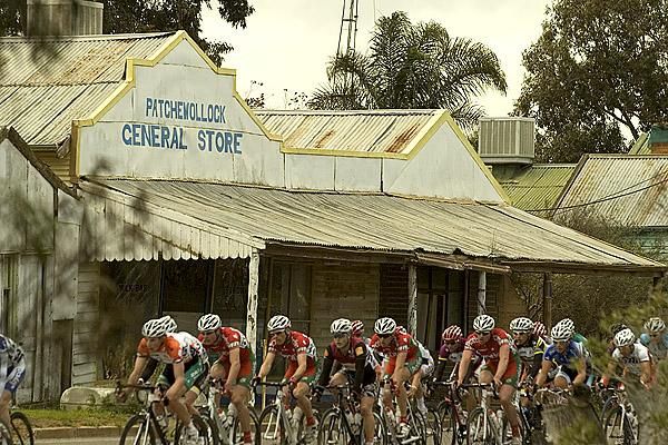The peloton pass through the tiny township of Patchewollock in North-West Victoria.