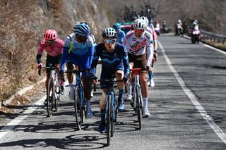 BELLANTE ITALY MARCH 10 Einer Augusto Rubio Reyes of Colombia and Movistar Team competes in the breakaway during the 57th TirrenoAdriatico 2022 Stage 4 a 202km stage from Cascata delle Marmore to Bellante 345m TirrenoAdriatico WorldTour on March 10 2022 in Bellante Italy Photo by Tim de WaeleGetty Images