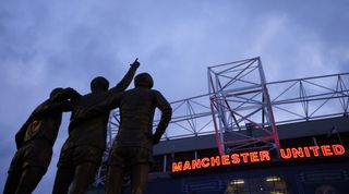Exterior shot of Old Trafford, home stadium of Manchester United, ahead of the FA Cup fifth round match between Manchester United and West Ham United on March 1, 2023 in Manchester, United Kingdom.