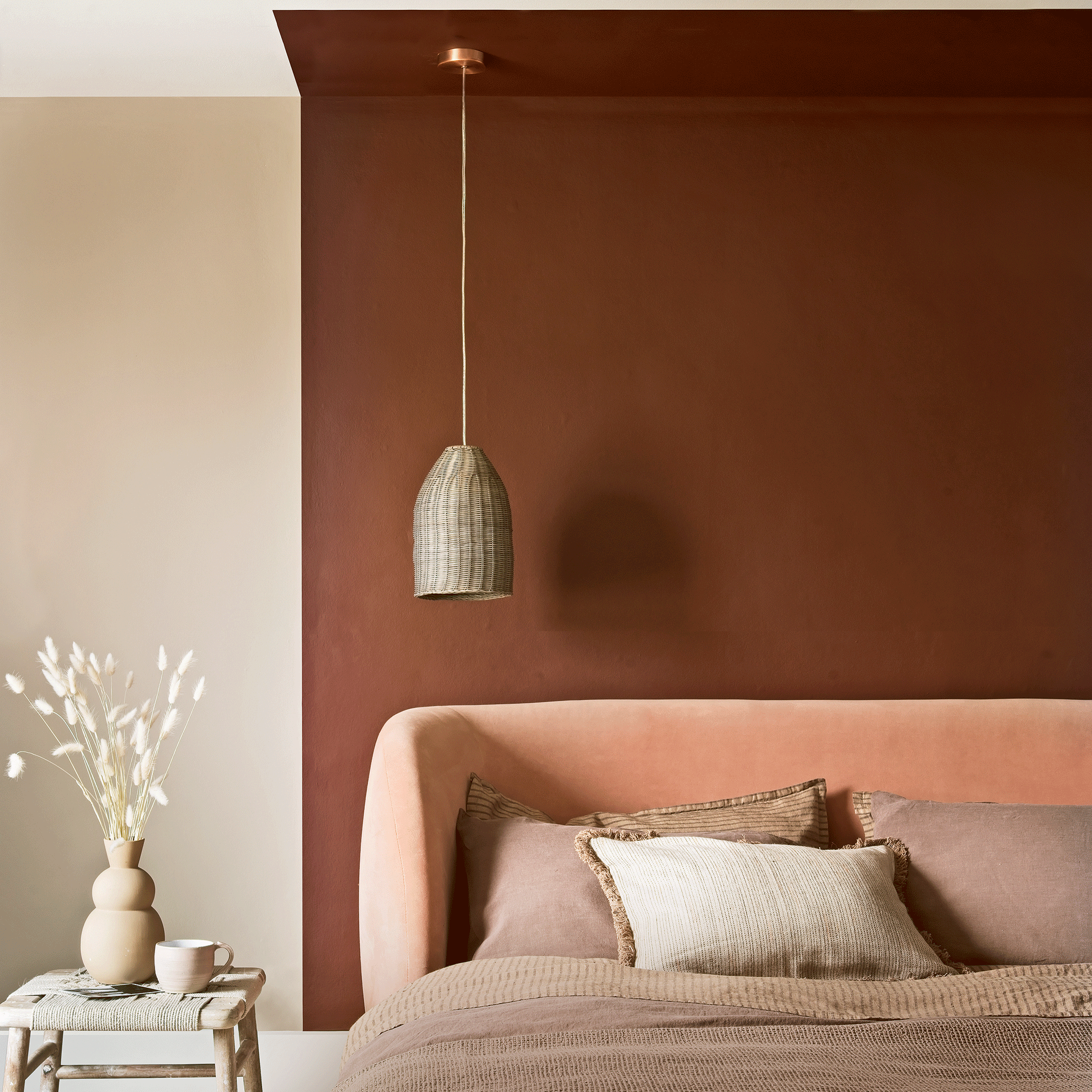 Red and brown painted bedroom