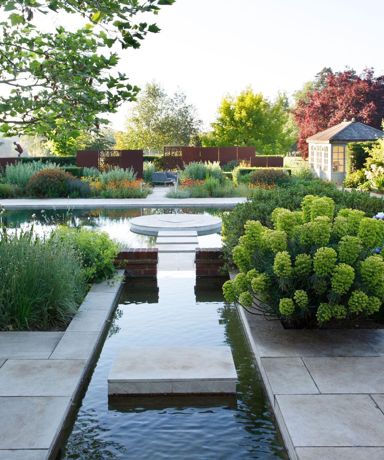 garden pool patio with rill and stepping stones