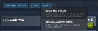 Steam "Played on Another Platform" button