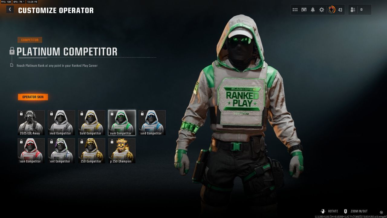 The operator rewards available in ranked play in Call of Duty: Black Ops 6