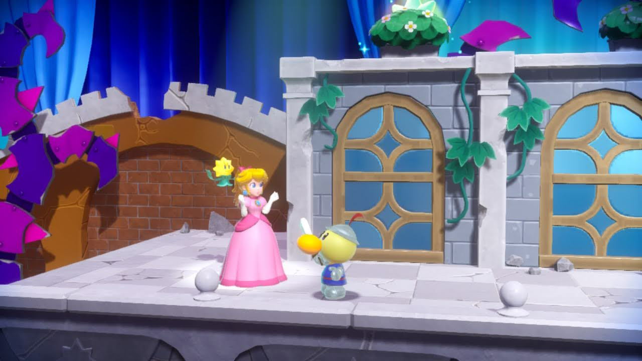 Princess Peach: Showtime! screenshot showing Princess Peach in a castle