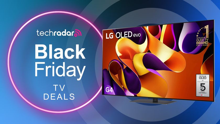 LG G4 OLED TV on blue gradient background with &quot;Black Friday TV deals&quot; text in white