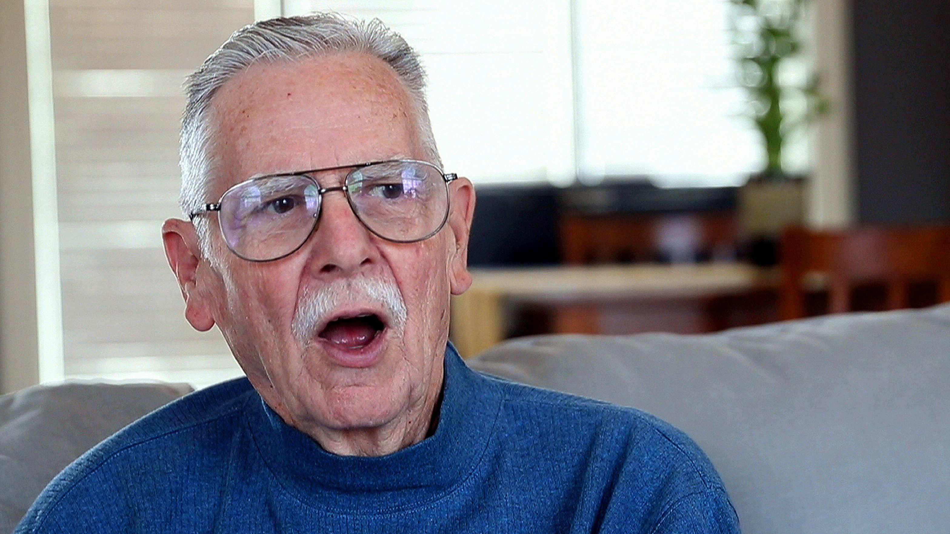 3EB3XM8 FILE - Former Associated Press staff photographer Jack Thornell speaks during an interview in Harahan, La., Feb. 7, 2018. (AP Photo/Gerald Herbert, File)
