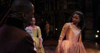 Renee Elise Goldsberry, Leslie Odom Jr, and Jasmine Cephas Jones in Hamilton