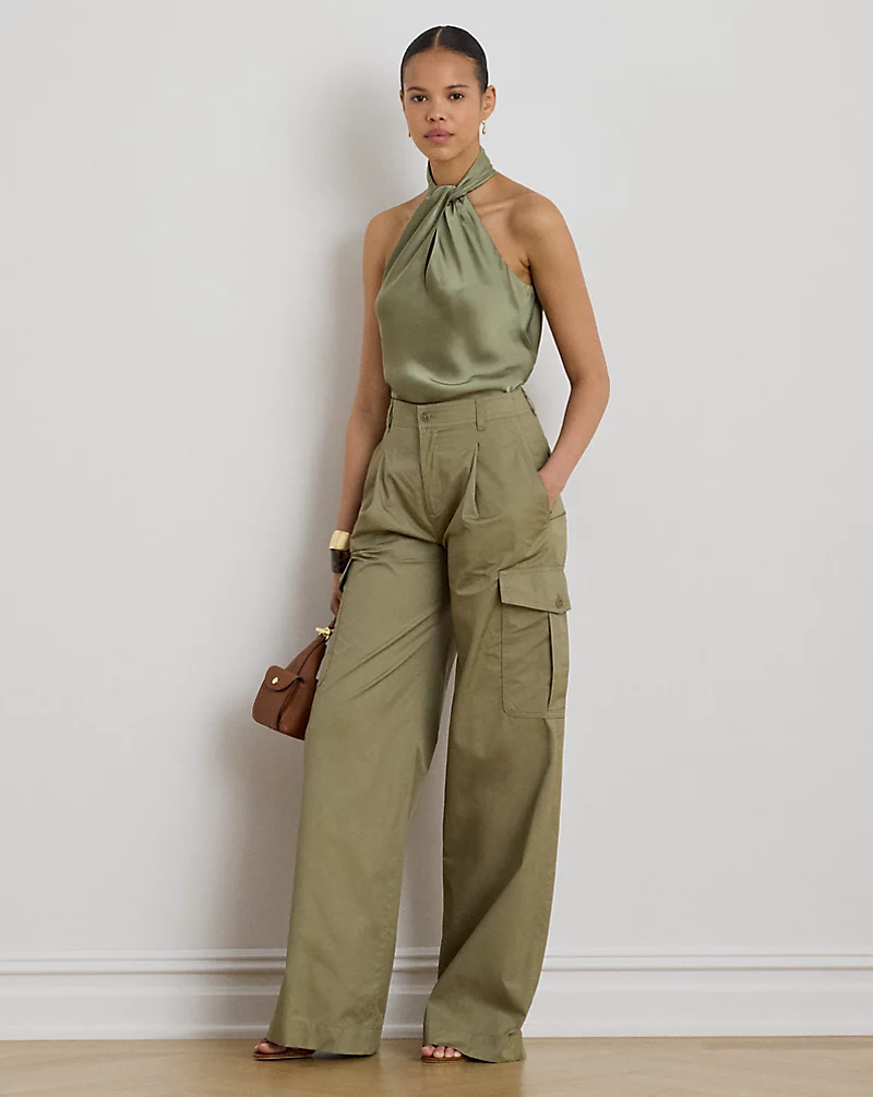 Cotton Twill Wide Leg Cargo Trouser