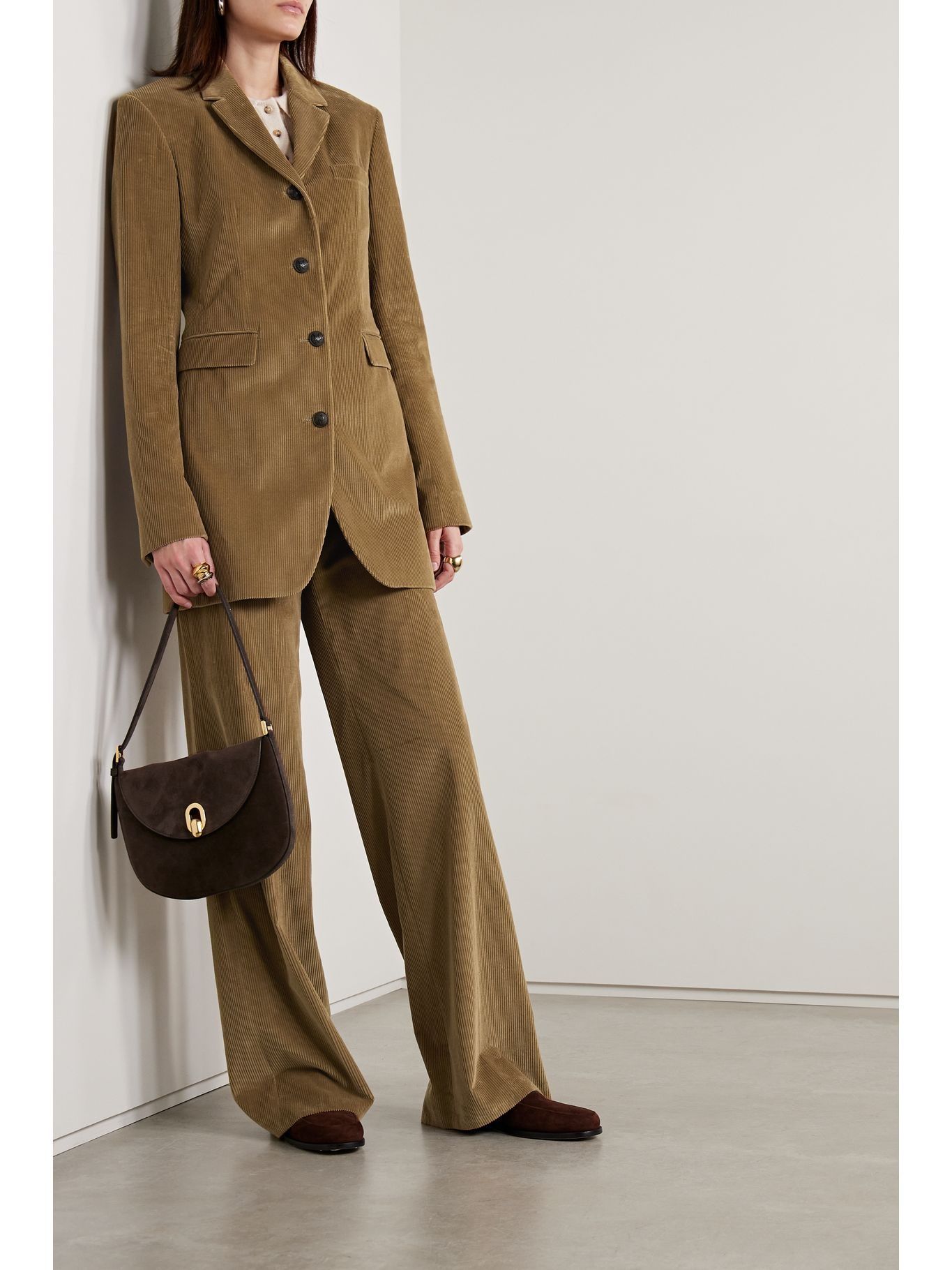 Net-a-Porter long line olive-colored blazer