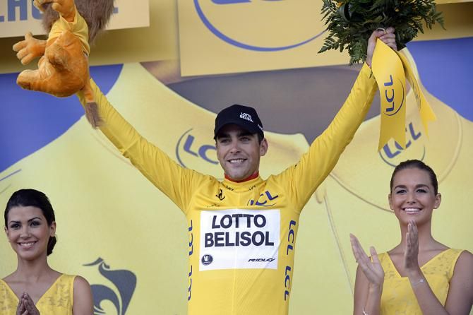 Tony Gallopin (Lotto Belisol) in the maillot jaune