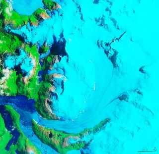 A satellite view of the Hielo Patagónico Sur 12 (HPS-12) glacier as seen on Jan. 27, 1985.