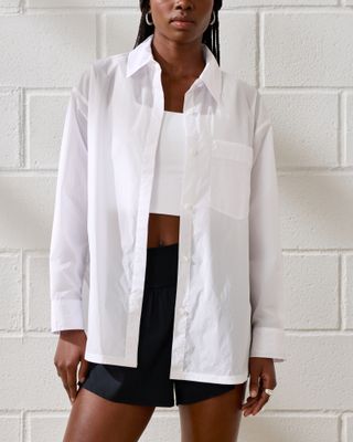 YPB Crinkle Nylon Button-Up Shirt