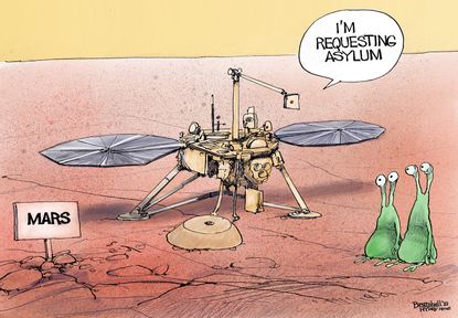 Political cartoon U.S. NASA InSight Mars asylum seekers