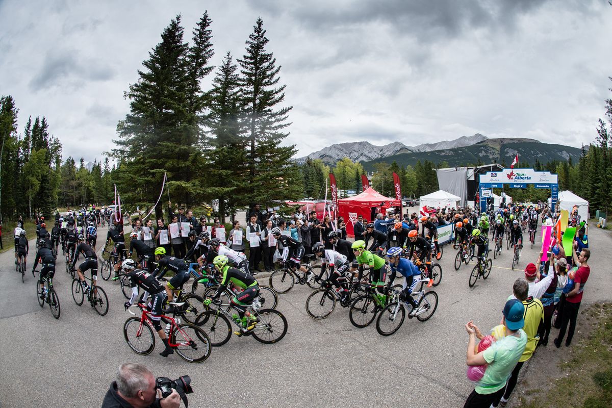 Riders leave the start in Kananaskis