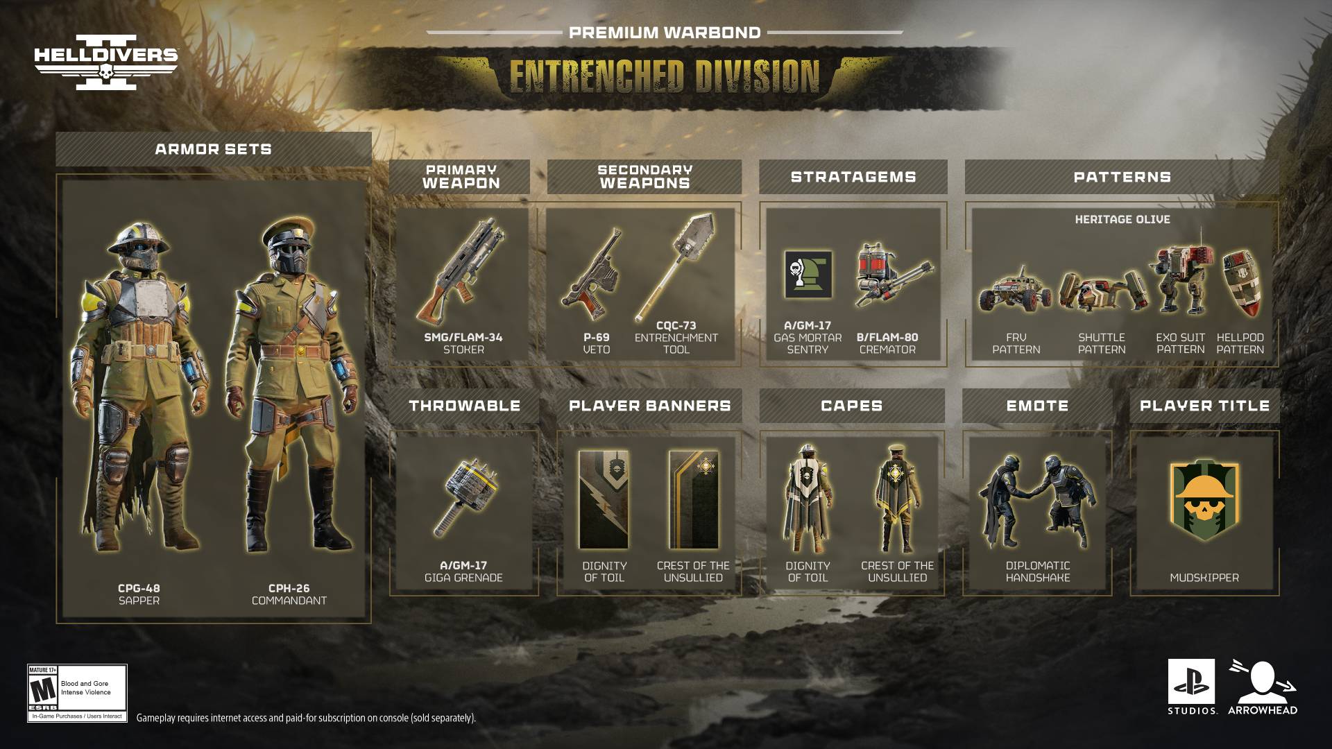 Helldivers 2 Entrenched Division warbond weapons and items