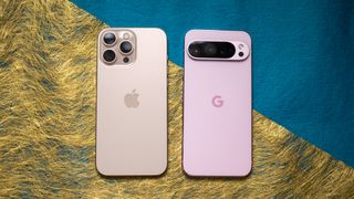 Apple iPhone 16 Pro Max next to Pixel 9 Pro XL