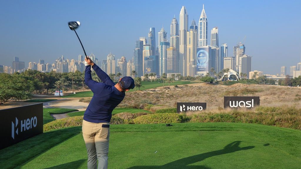 Rory McIlroy of Northern Ireland plays a shot off the eighth tee during the pro-am prior to the Hero Dubai Desert Classic at Emirates Golf Club on January 15, 2025 in Dubai, United Arab Emirates.