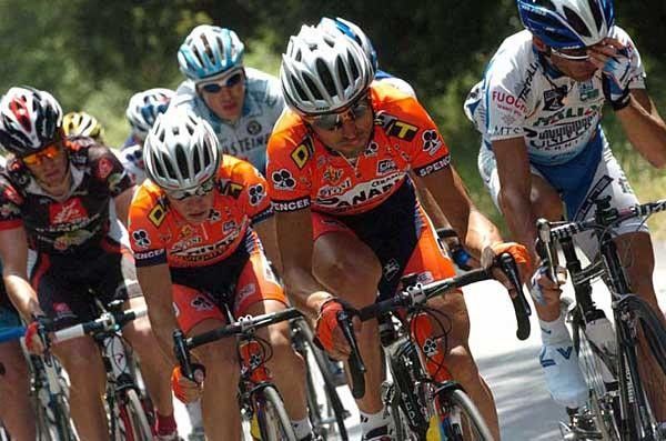 Basliani and Sella (r) ride together while in the leading pack