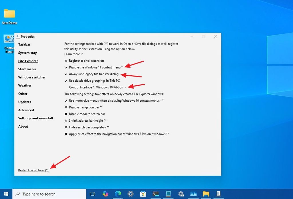 File Explorer classic version enabled