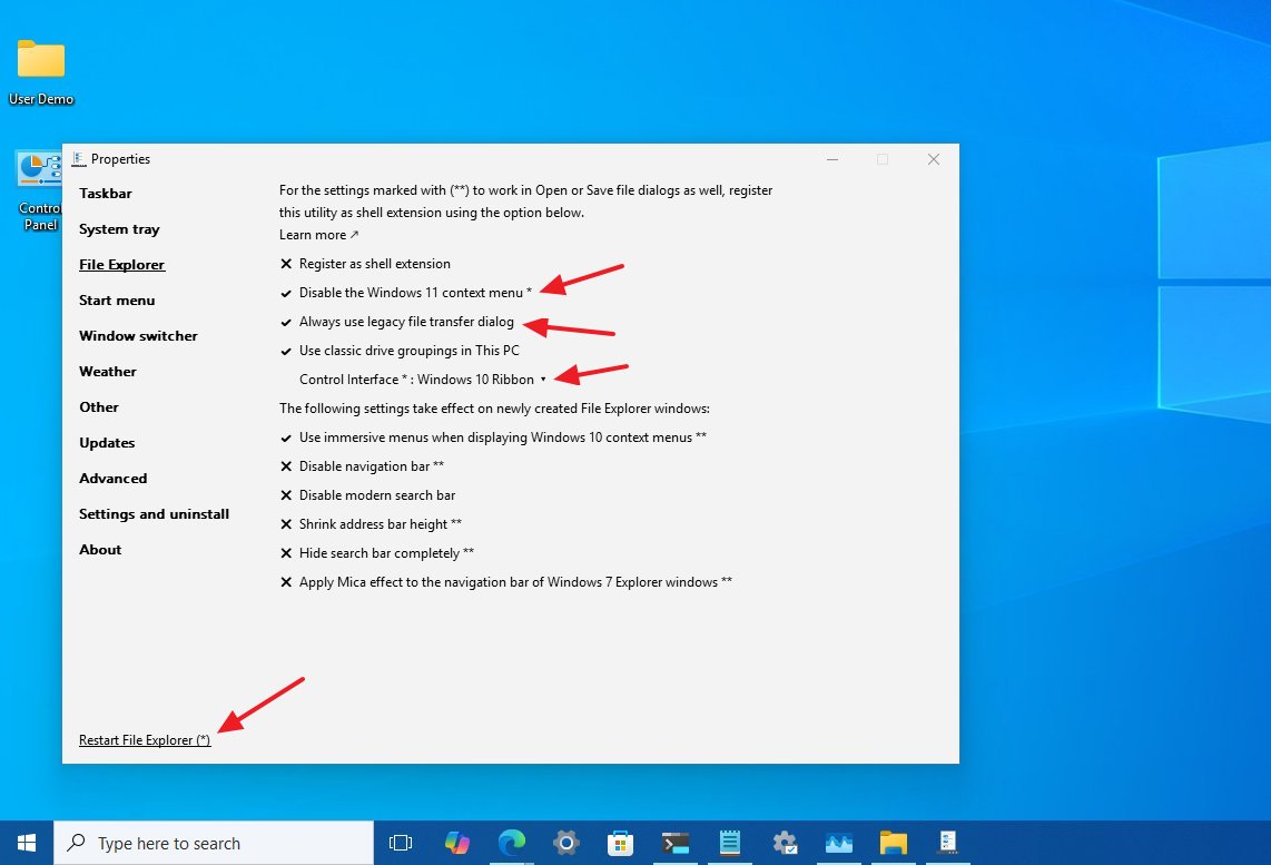 File Explorer classic version enabled