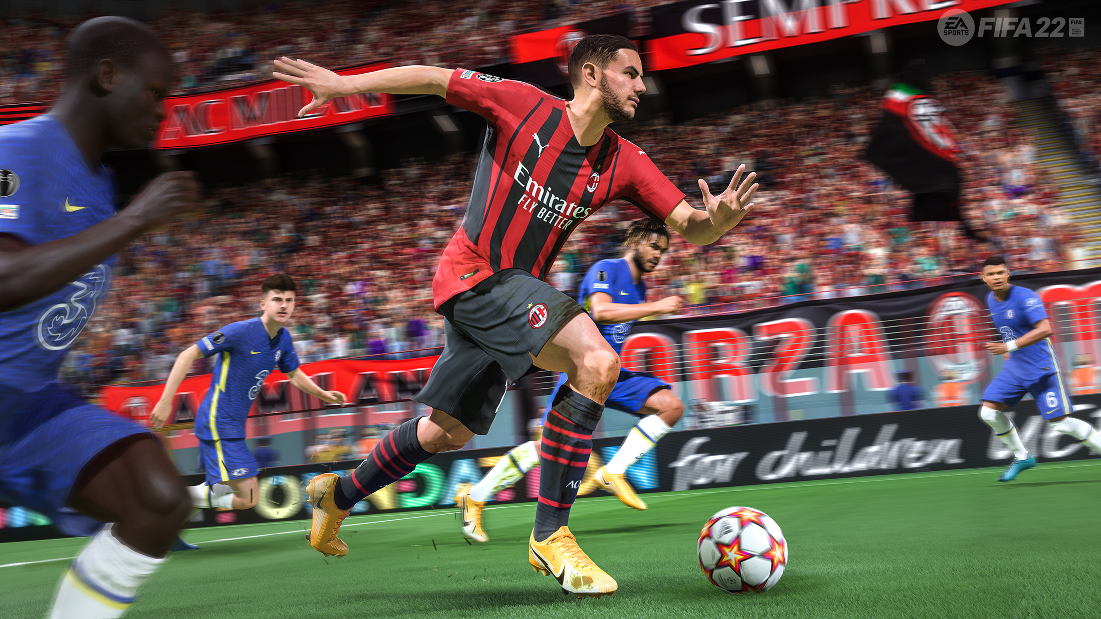 Um jogador do AC Milan dribla a bola.