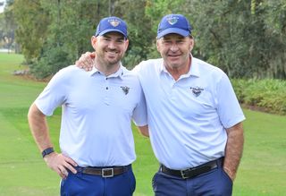 Matthew Faldo and Nick Faldo pose at the PNC Championship