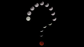 Various phases of the moon cleverly places to look like a question mark against the black sky.