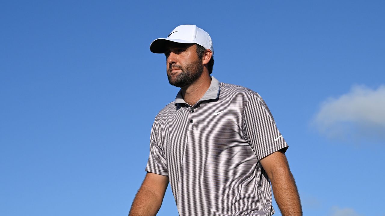 Scottie Scheffler walks along at the 2025 Hero World Challenge
