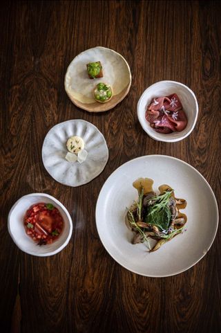 Images of chef Sayaka Sawaguchi's dishes, part of the menu at We Are Ona Milano at Milan Design Week 2022. Photography by Ilya Kagan.