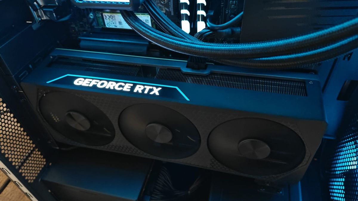 The inverted RTX 5080 GPU inside the Acer Predator Orion 7000 (2025)