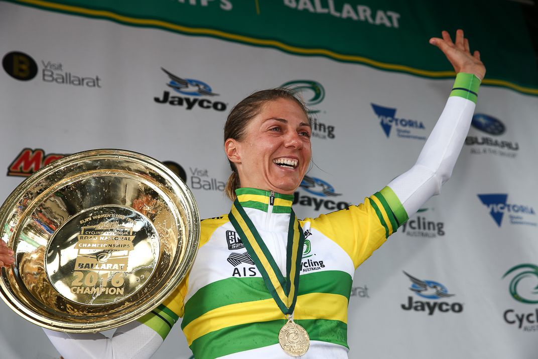 Katrin Garfoot on the podium