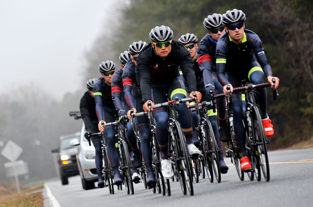Robin Carpenter and Jon Hornbeck lead the team on a five-hour ride.