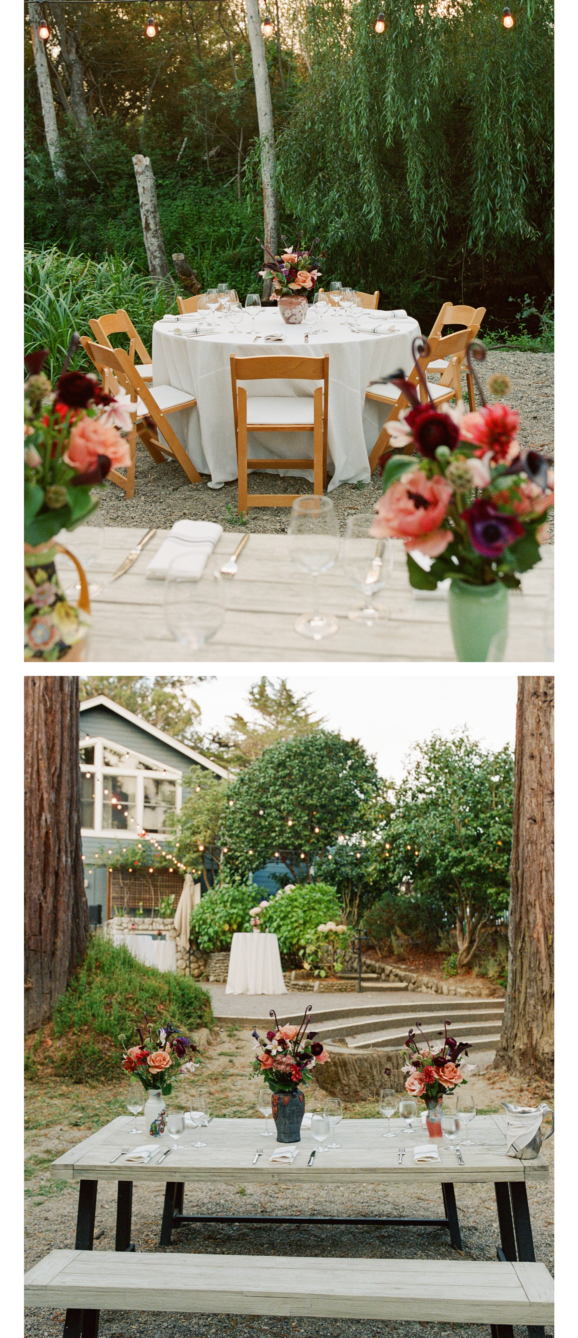 A side by side of the of the tablescapes and tables at the welcome party.