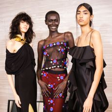 models backstage at the moschino aw26 show