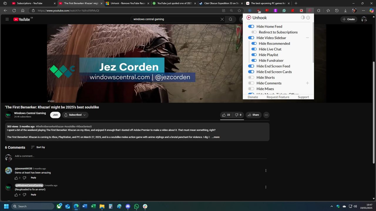 Screenshot demonstration of the Unhook browser extension