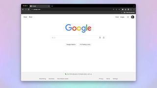 The Google Search page open in a browser window against a purple background