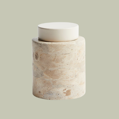Small Lidded Marble Container - Beige