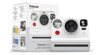The Polaroid Now and its box, against a white background.