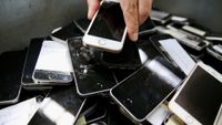 KOCAELI, TURKIYE - OCTOBER 14: A stack of old mobile phones are seen before recycling process in Kocaeli, Turkiye on October 14, 2024. (Photo by Cem Ali Kus/Anadolu via Getty Images)