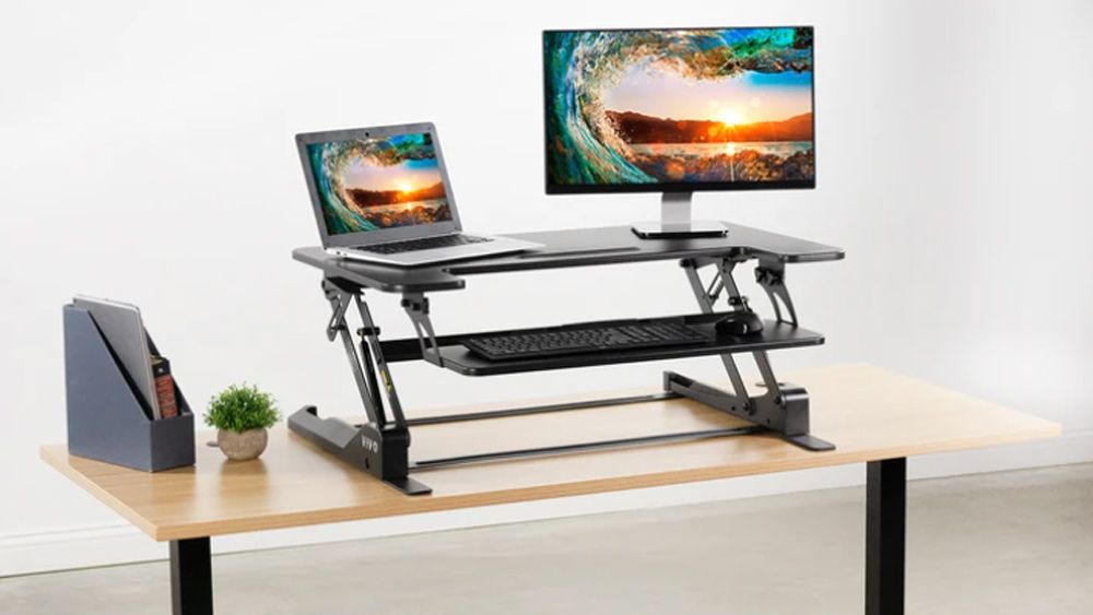 Sit-Stand Desk Converter Height Adjustable Stand up Workstation Screen Riser UK 