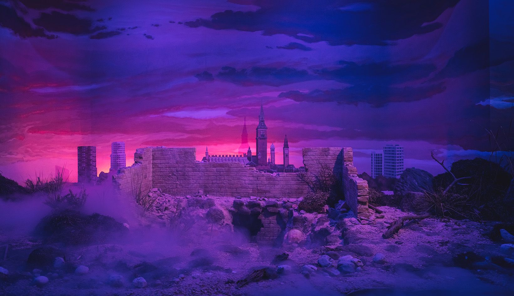 Danish pavilion diorama with smoke