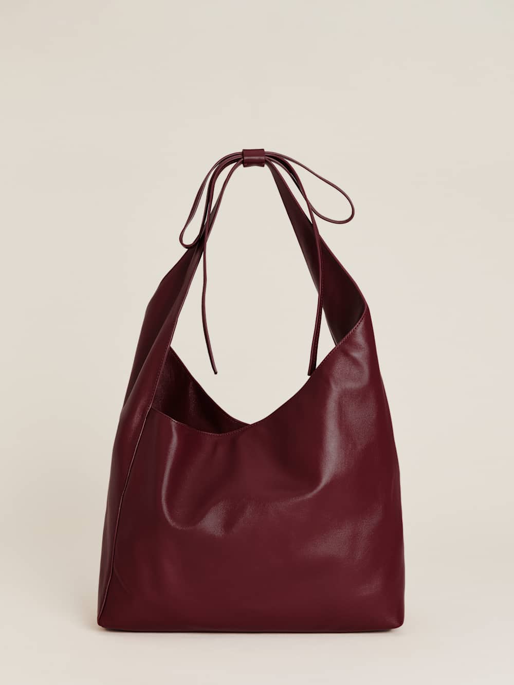 Deep red, long strap, large leather tote bag