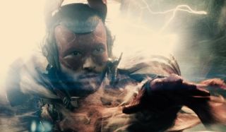 Batman v. Superman: Dawn of Justice The Flash glowing in a Boom Tube, with an important warning