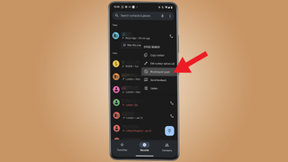 Screenshot showing how to block a number from a quick menu in recent calls