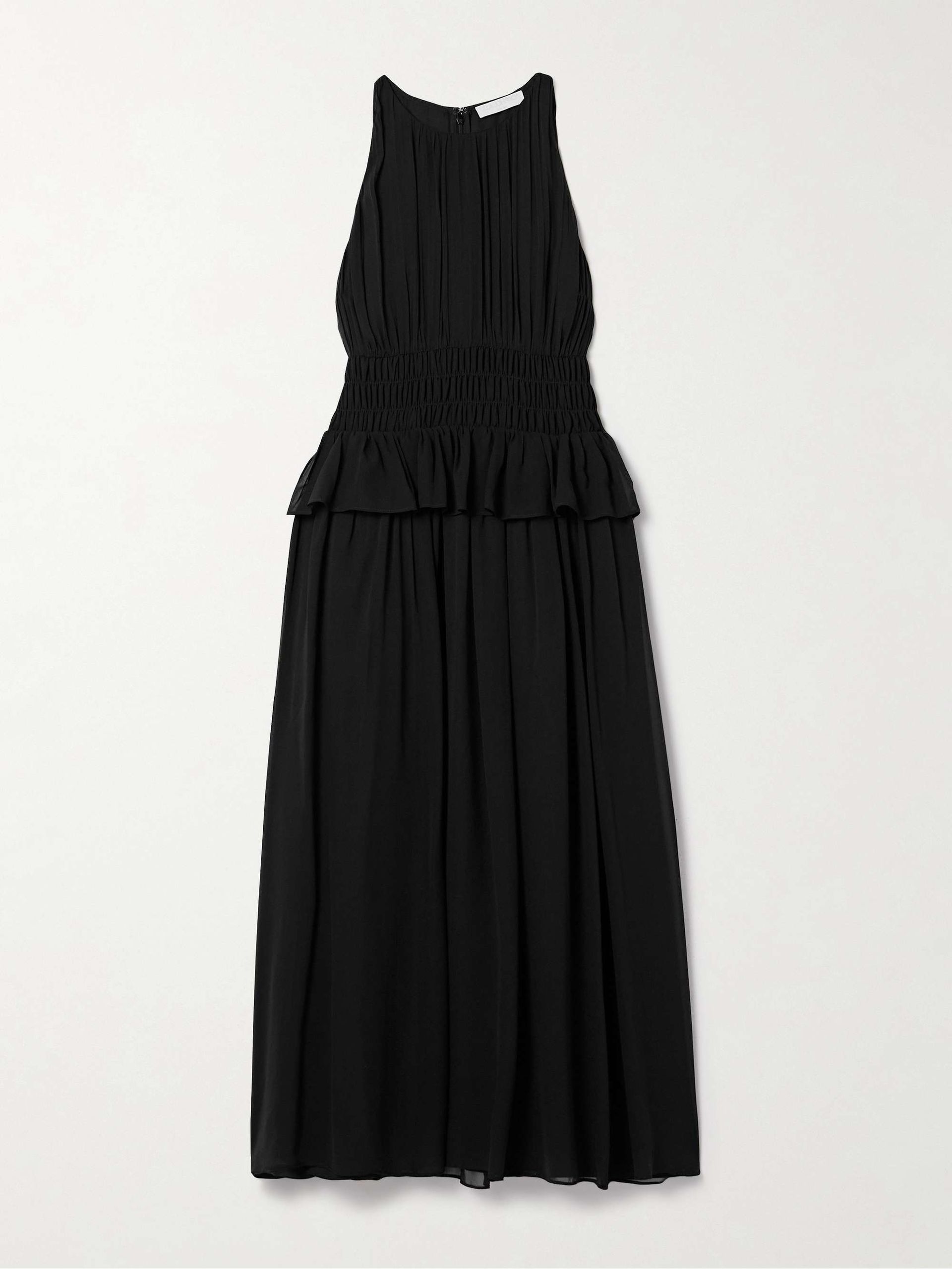 Adeline Shirred Silk Crepe De Chine Peplum Midi Dress