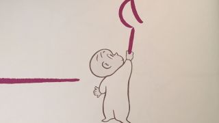 Harold drawing the moon in the Harold and the Purple Crayon book