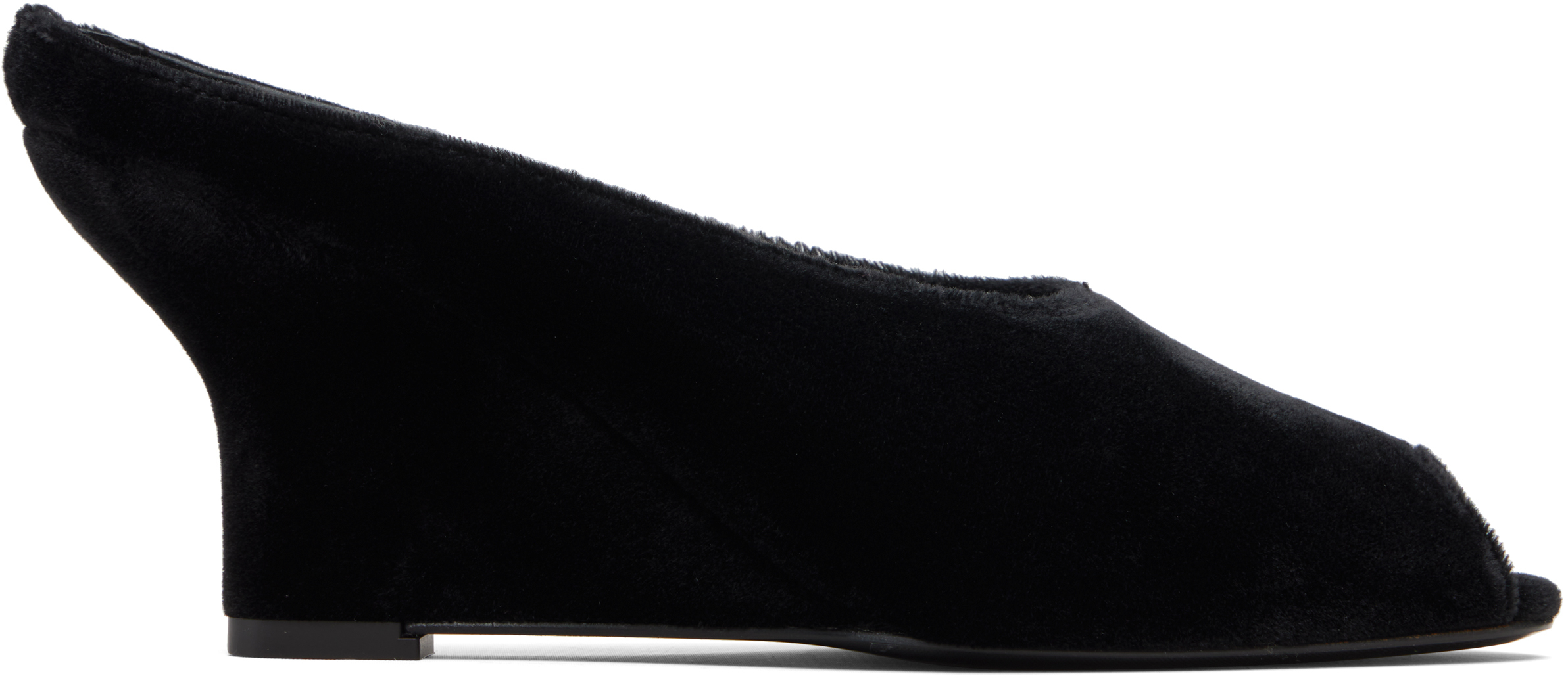 Black Peep-Toe Velvet Wedge Mule Heels