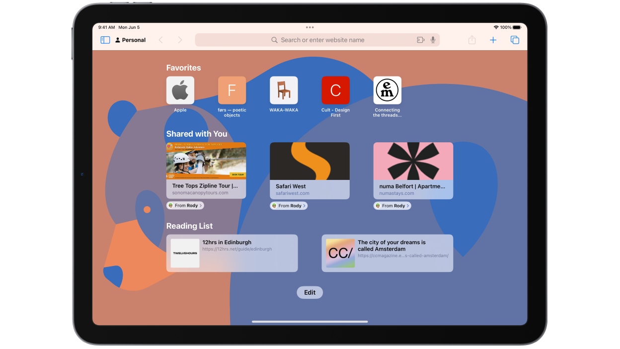 Apple Safari UI on an iPad