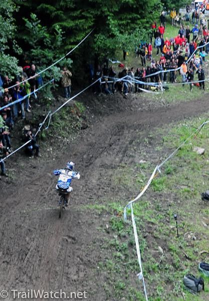 A rider on one of the few wide sections of the course.